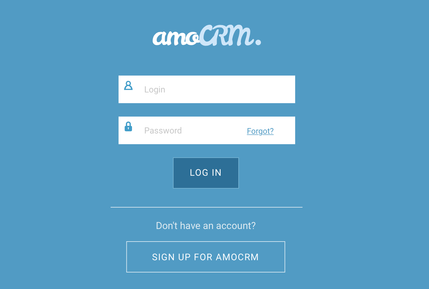 Залогиньтесь в amoCRM – введите ваш логин и пароль. Нажмите кнопку «Log in»