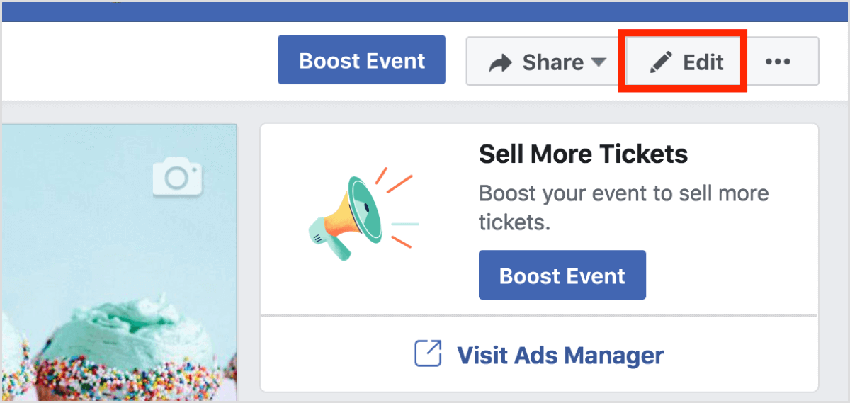 To add a co-host to an existing Facebook event, click Edit on the event page.