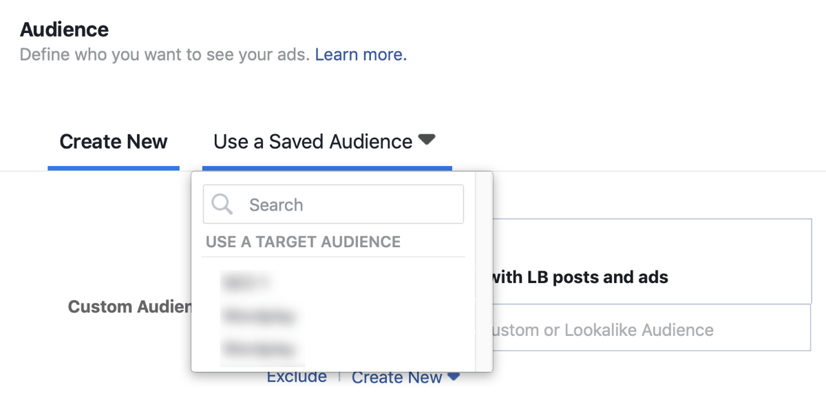 Возможность использовать сохраненную аудиторию для рекламной кампании в Facebook.
