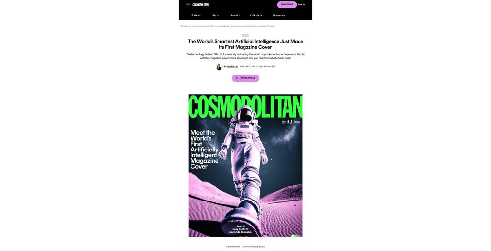 обкладинка одного з випусків журналу Cosmopolitan, який використовував DALL-E 2