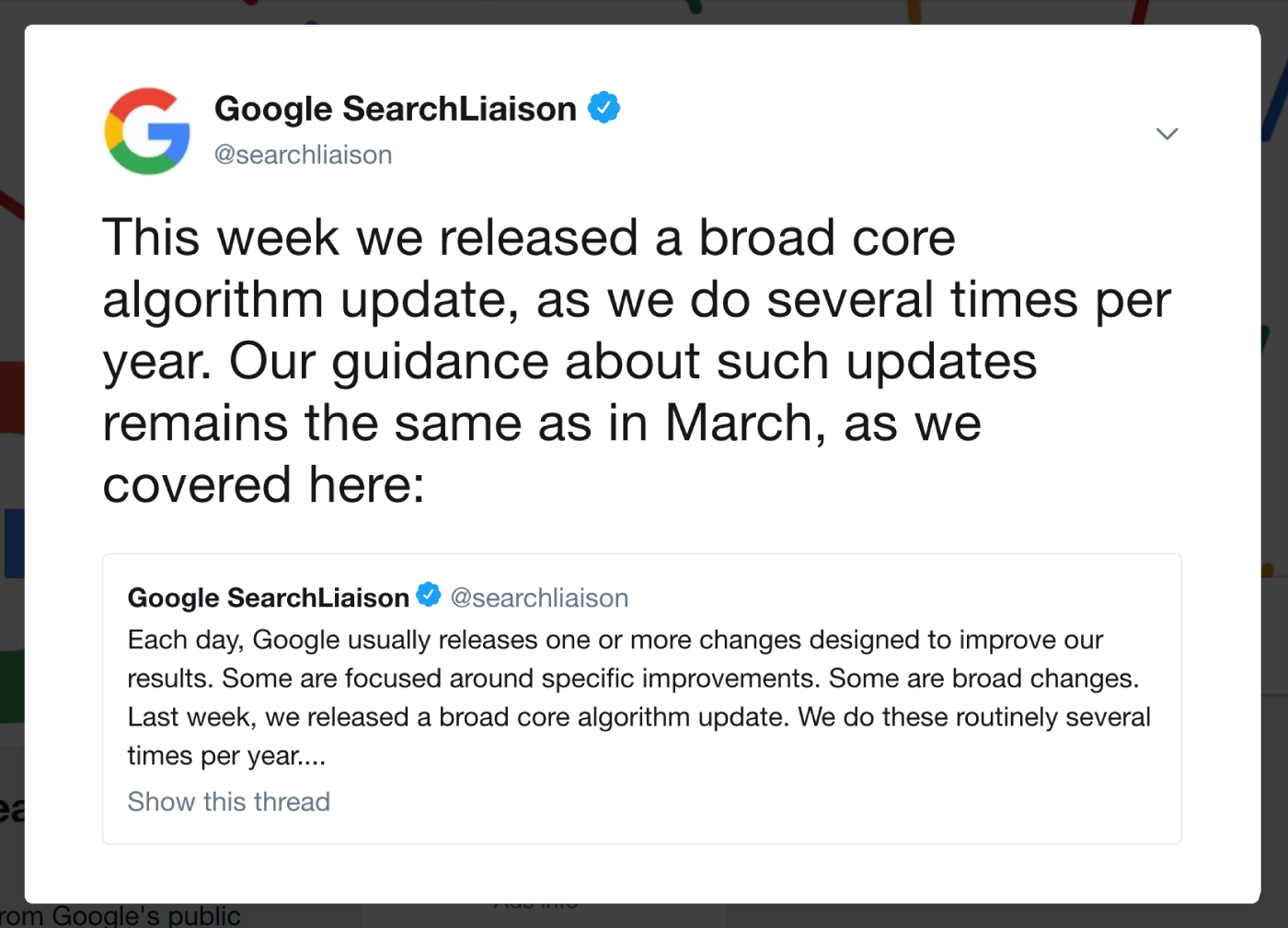 August 2018 – Google update tweet