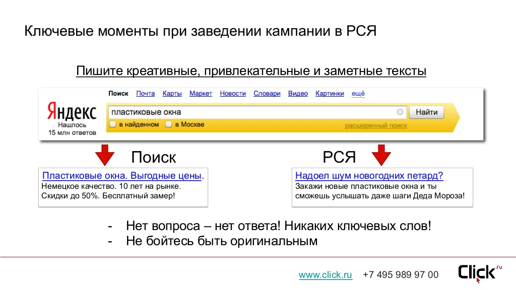 Ключевые моменты при заведении кампании в Yandex написанию текста
