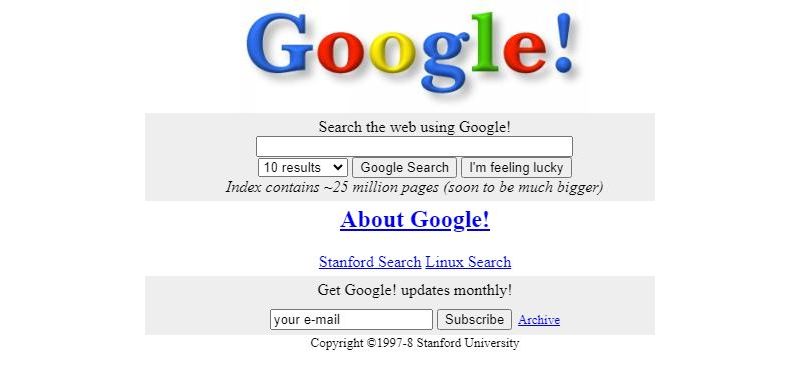 Ось так виглядав сайт Google у 1998 році